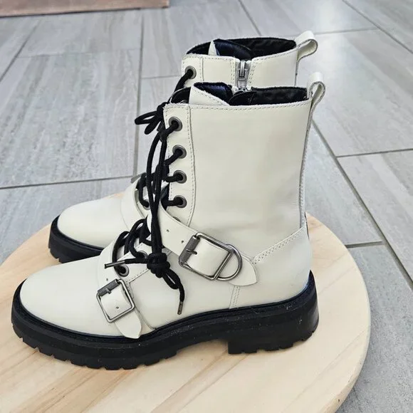 Dolce Vita (NWOB) Ronson combat boots cream and black size 6.5 women NWOT - Picture 4 of 12